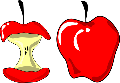 लाल सेब और सेब में एक आधा काट के वेक्टर चित्रण