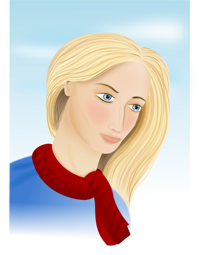 Grafica vectoriala de schita de o femeie cu o eşarfă roşie