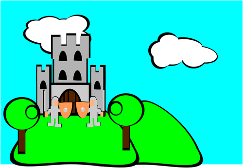 Cartoon castle with guards