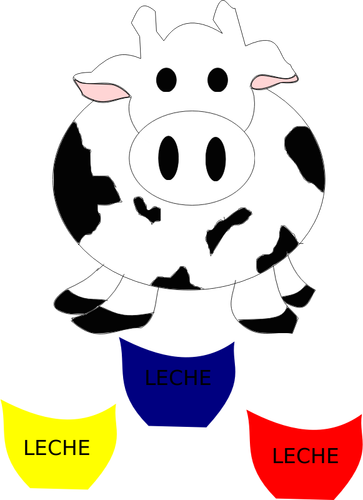 Vector image of cow with milk bottles