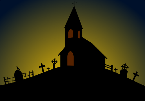 Vector image of church on the hill