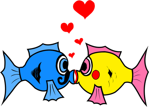 Gráficos de vetor de dois peixes beijando
