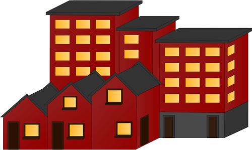איור וקטורי של גוש אדומים של בתים ודירות