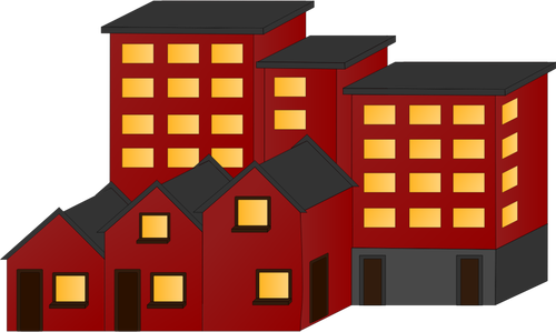 Vector illustration of red block of houses and flats