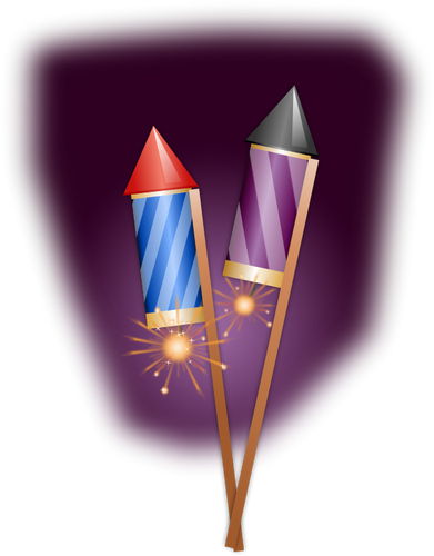 Vector illustraties van vuurwerk raketten op een stokje