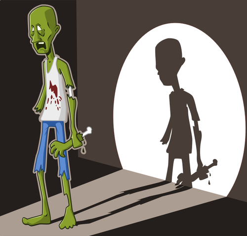 Векторные иллюстрации из зеленых зомби в центре внимания