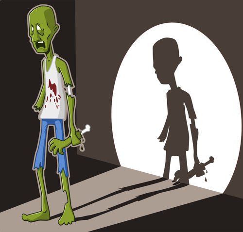 Vector illustration of green zombie in spotlight