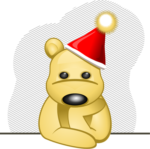 Vektor Klipart smutný medvídek s červeným kloboukem
