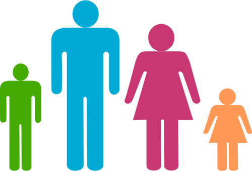Modré muž a růžový žena s dětmi piktogram
