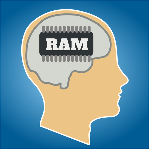 איור וקטורי של המוח האנושי כמו זיכרון RAM