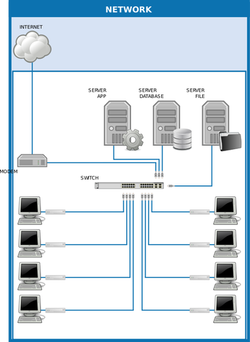 Desenho de diagrama de rede do computador com nuvem vetorial