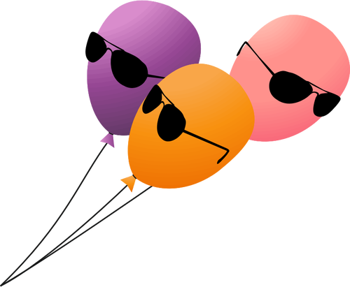 Three flying balloons with sunglasses on a lead vector illustration