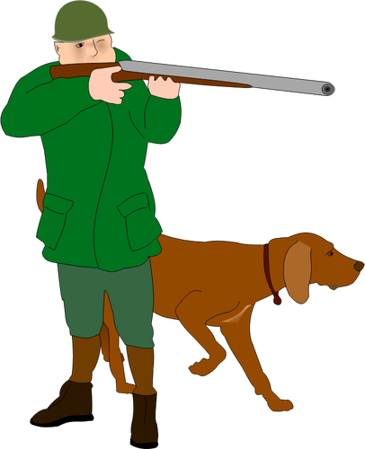 Hunter with scent hound dog vector illustration