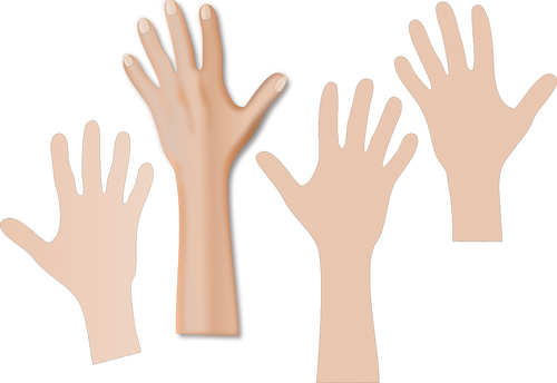 Four hands reaching upwards