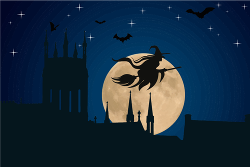 Sorcière Halloween volant à dessin vectoriel de clair de lune