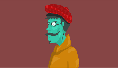 Drawing of old man with green face