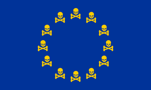 EU-Flagge mit Totenkopf