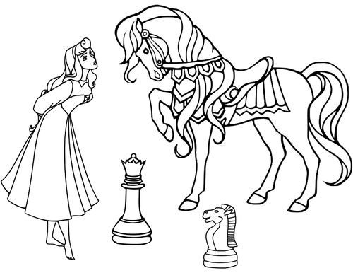 राजकुमारी और घोड़े के साथ शतरंज