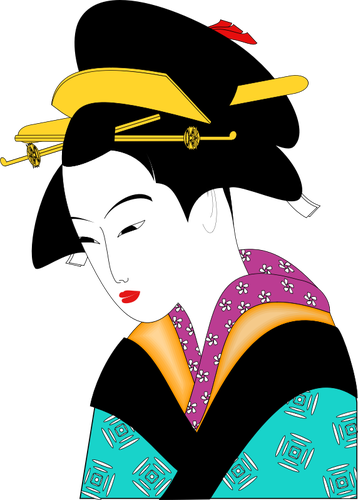 Sad geisha with red lipstick