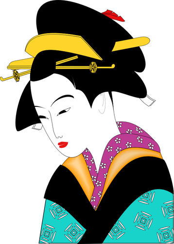 Sad geisha with red lipstick