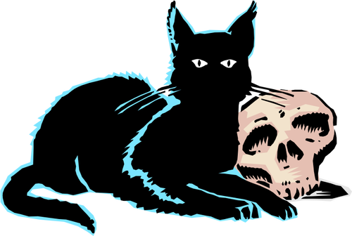 جمجمة وقط أسود