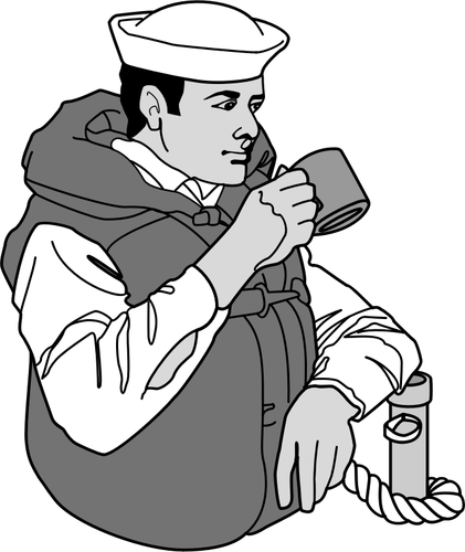 Navy sailor drinking coffee