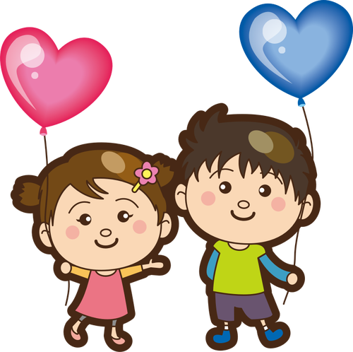 Boy and girl with heart balloons