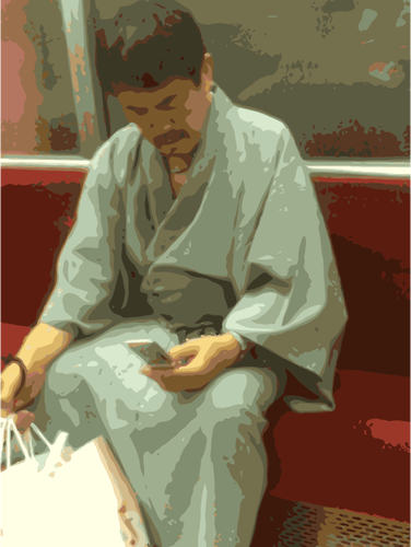 Traditional Japanese with cell phone