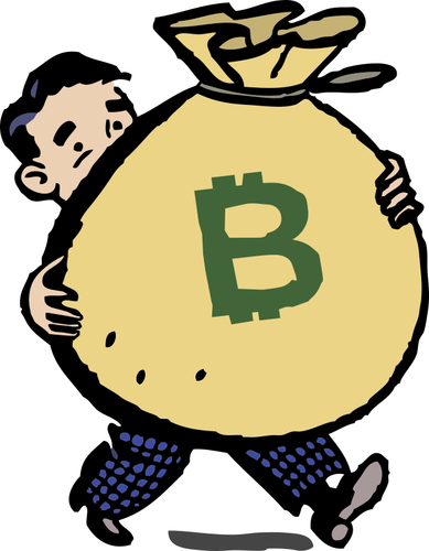 Bitcoin バッグを持つ男