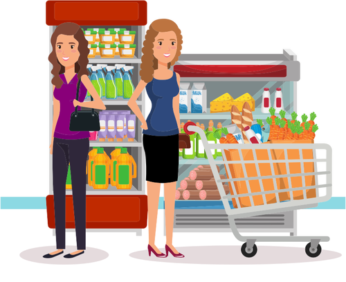 Two women at the supermarket