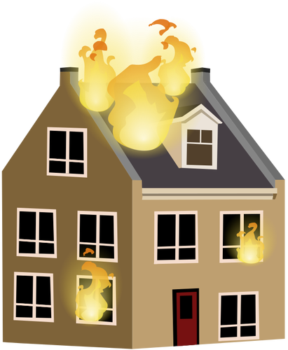 Maison sur image vectorielle de feu