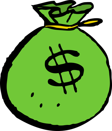 Green money bag cartoon style