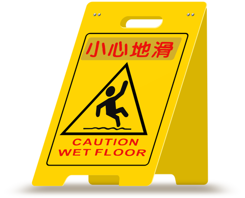 Mokra podłoga deska ostrożność z chińskimi