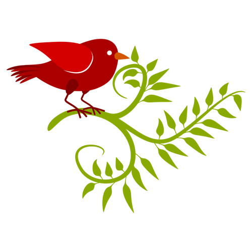 Röd fågel i en gren