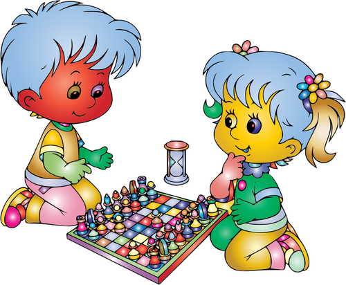 Garçon et fille jouant aux échecs colorés