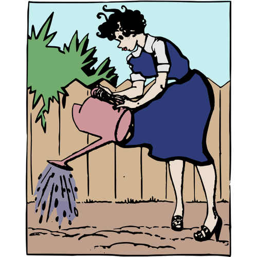 Woman Watering A Garden