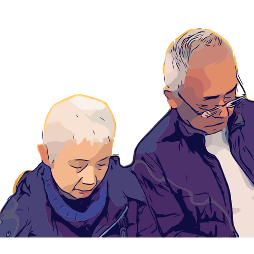 Yaşlı Asyalı çift