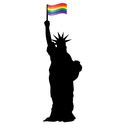 Estatua de la Libertad con bandera LGBT