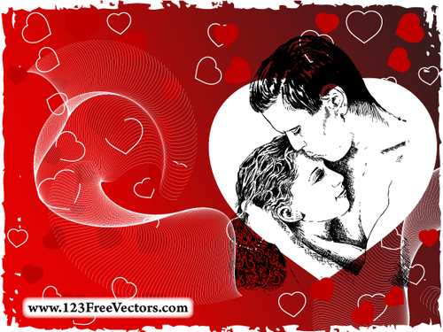 Loving Couple On Red Background