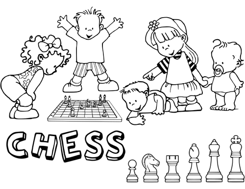 Chess pieces and kids