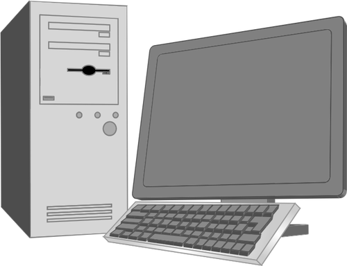 Векторное изображение в градациях серого настольного компьютера конфигурации