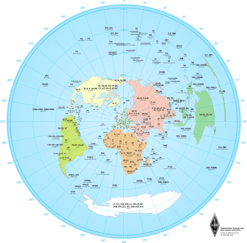 Radio amatöörit azimuth kartta piirustus