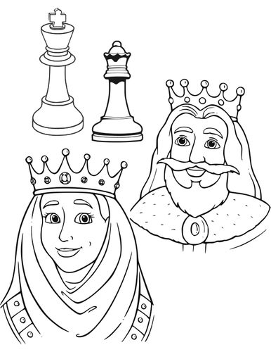 Desenho de Peças de xadrez - Rei e Rainha para colorir