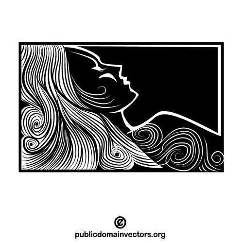 Woman with long hair silhouette