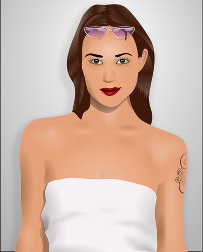 Vector graphics of attractive girl in a white dress