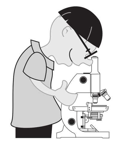 Niño usando una ilustración del vector de microscopio