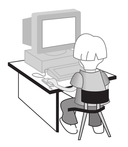 Kid at computer table vector illustration