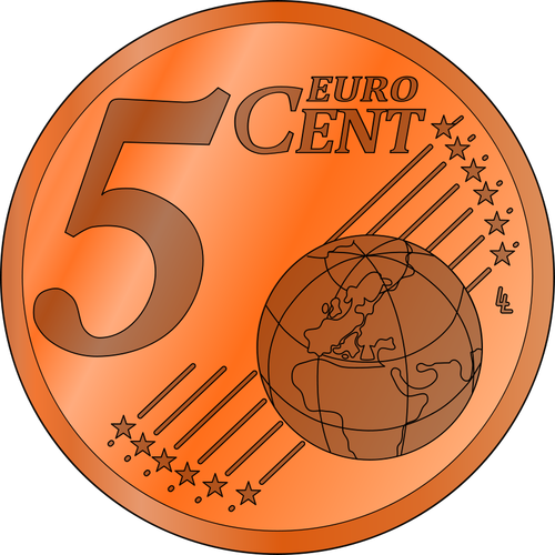 Imagem vetorial de 5 moedas de centavos de Euro