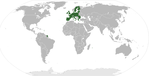 欧洲在世界地图矢量图上突出显示