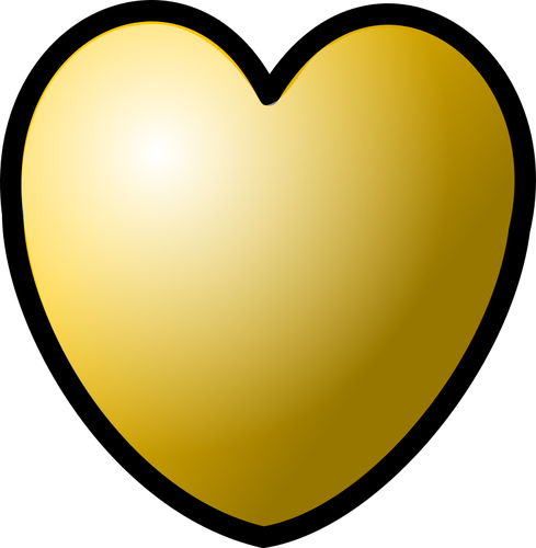 איור וקטורי של לב זהב עם קו עבה גבול